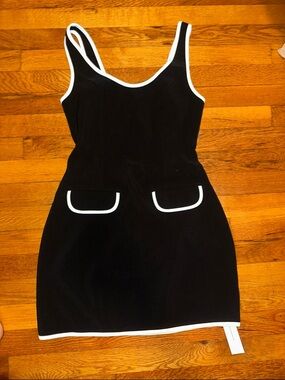 Commense Black Mini Dress with White Trim